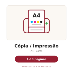 Cópia / Impressão A4 Cores - 1 a 10 páginas