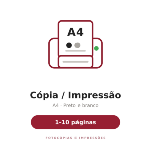 Cópia / Impressão A4 Preto e Branco - 1 a 10 páginas