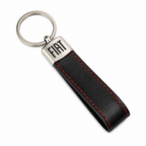 Porta-Chaves FIAT em Pele Preta com Costura Vermelha