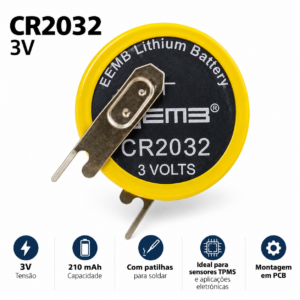 Bateria CR2032 3V com Patilhas para Soldar